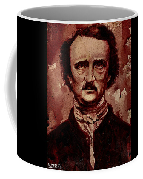 Ryanalmighty Coffee Mug featuring the painting EDGAR ALLAN POE dry blood by Ryan Almighty
