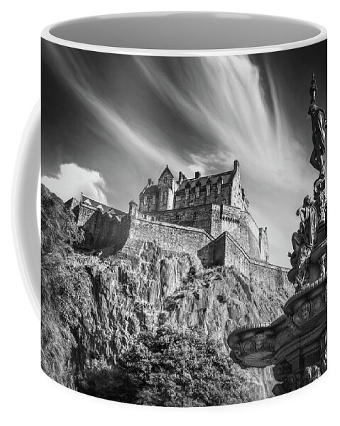 Edinburgh Castle Coffee Mug featuring the photograph Edinburgh Castle Scotland Black and White by Carol Japp