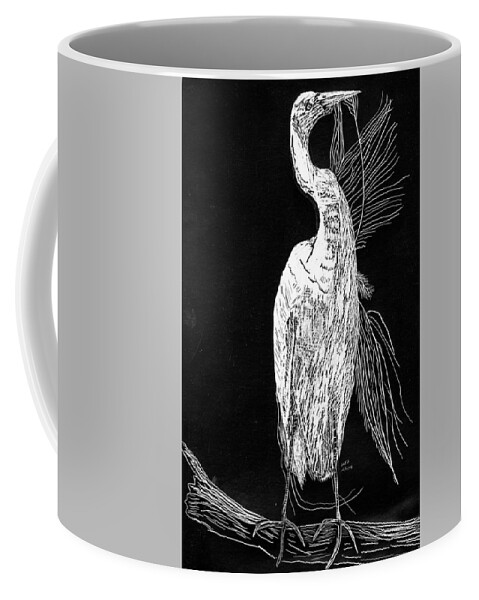 Egret Coffee Mug featuring the drawing Egret by Branwen Drew