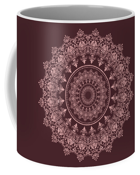 Mandala. Mandalas Coffee Mug featuring the digital art Elegant Rose Gold Mandala Burgundy Purple by Georgeta Blanaru