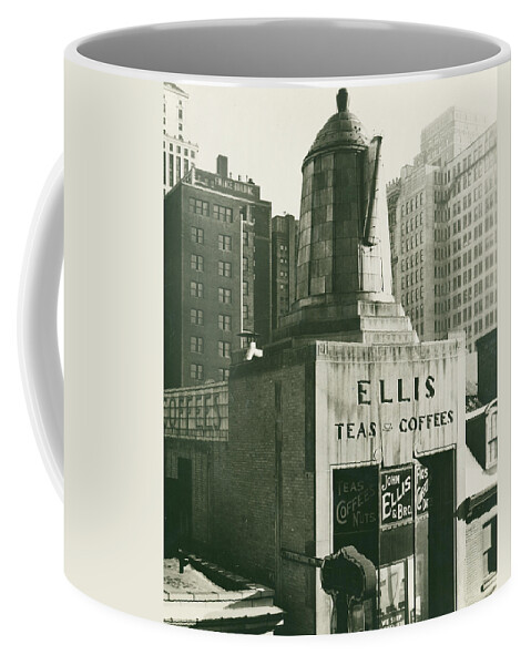 Ellis Teas;and Coffees Coffee Mug featuring the mixed media Ellis Tea and Coffee Store, 1945 by Jacob Stelman