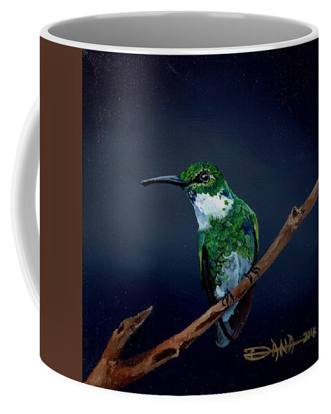 Birds Coffee Mug featuring the painting Emerald Hummer by Dana Newman
