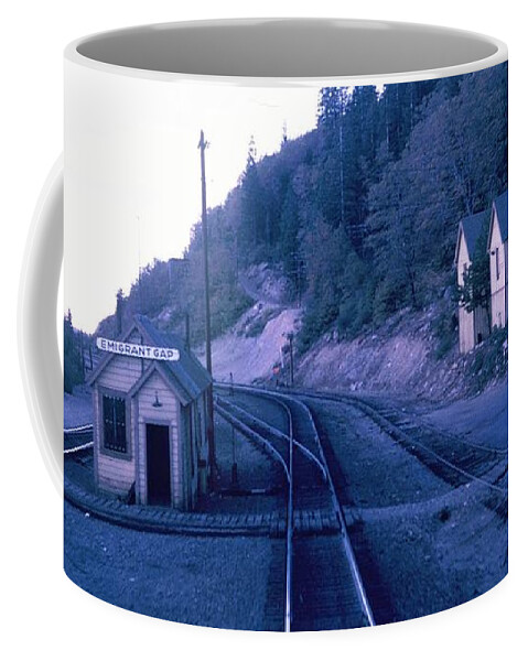 Train Coffee Mug featuring the photograph VINTAGE RAILROAD, Emigrant Gap Roadmaster's Office, Late 1960's by John and Sheri Cockrell