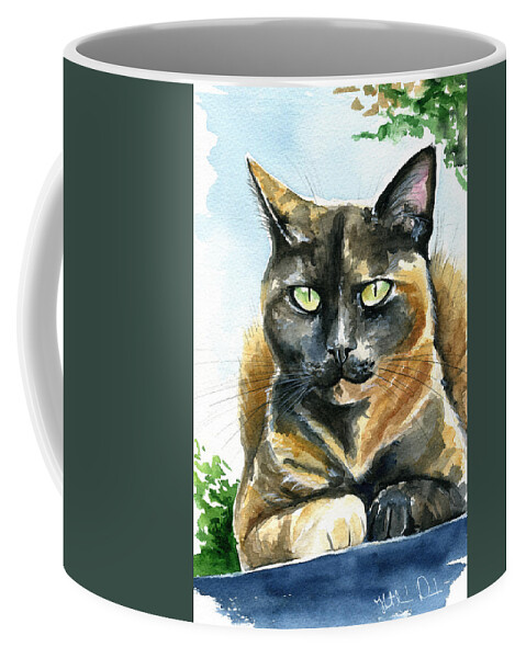 Cat Coffee Mug featuring the painting Emmy Tortoiseshell Cat Painting by Dora Hathazi Mendes