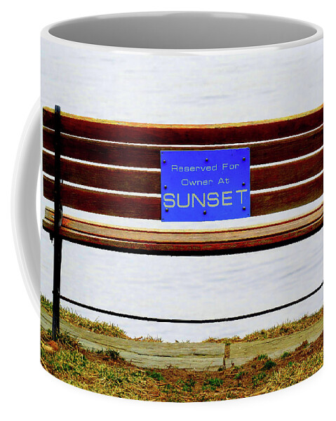 Bench Coffee Mug featuring the photograph Empty Bench Waiting for Sunset by Linda Stern