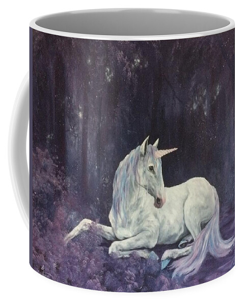 Unicorn Coffee Mug featuring the painting Enchanted Forest by Jean Walker