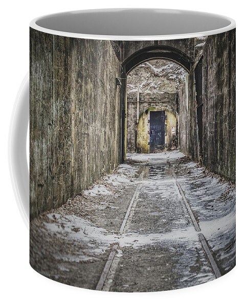 Sandy Hook Coffee Mug featuring the photograph End Of The Tracks by Steve Stanger