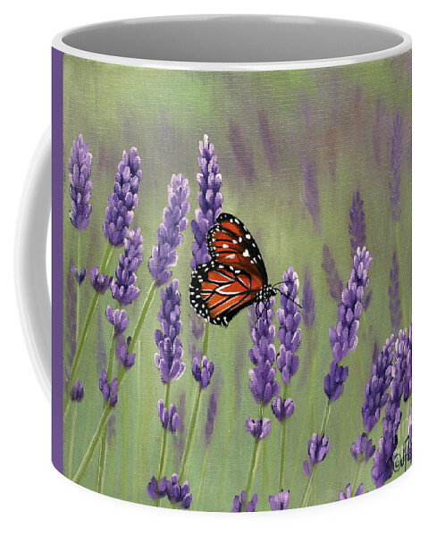 Butterfly Coffee Mug featuring the painting English Lavender and Butterfly by Julie Peterson
