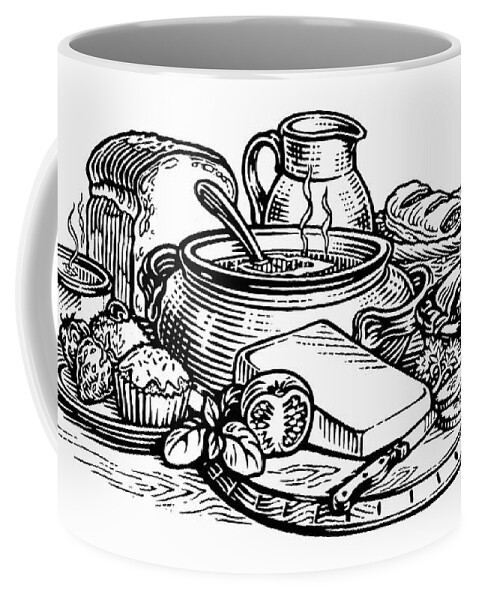 Abundance Coffee Mug featuring the photograph Engraving Of Range Of Homemade Food by Ikon Images