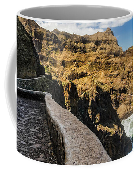 Cliff Coffee Mug featuring the photograph Scenic route to Fontainhas, Santo Antao, Cape Verde by Lyl Dil Creations
