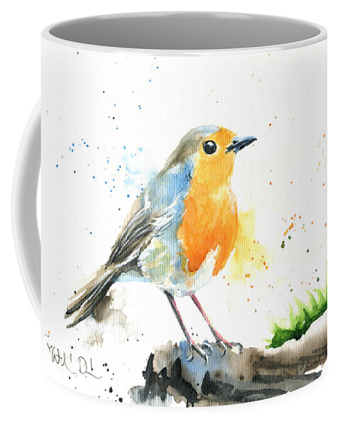 European Robin Coffee Mug featuring the painting European Robin by Dora Hathazi Mendes