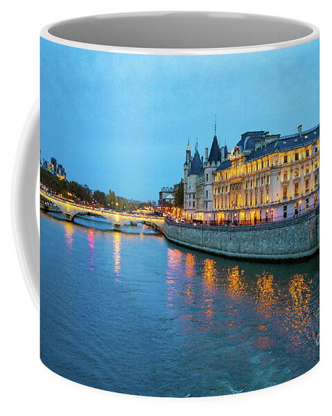 Paris Coffee Mug featuring the photograph Evening on the Seine River Paris France by Wayne Moran