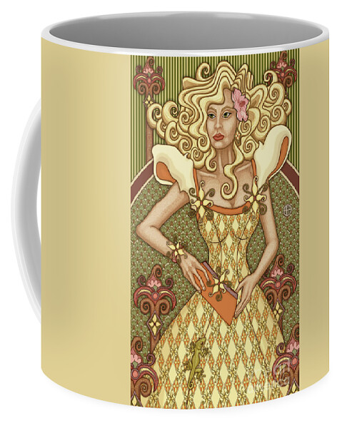 Lizard Coffee Mug featuring the mixed media Exalted Beauty Dominique 2019 by Amy E Fraser