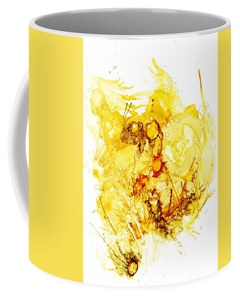 Abstract Coffee Mug featuring the painting Explosion of Gold by Christy Sawyer