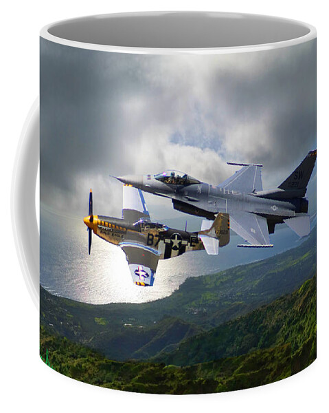 P-51 Mustang Coffee Mug featuring the photograph F-16 Viper - P-51 Mustang by Michael Rucker