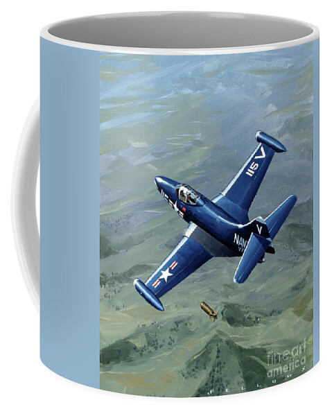 Military Aircraft Coffee Mug featuring the painting Grumman F9F-2B Panther by Jack Fellows