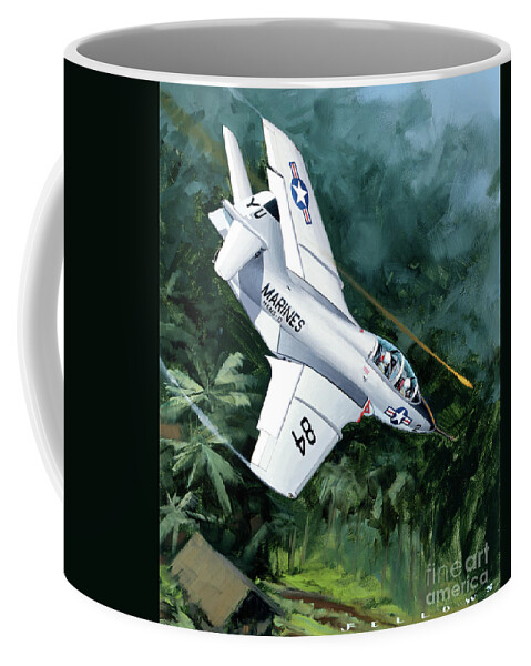 Military Aircraft Coffee Mug featuring the painting Grumman F9F Cougar by Jack Fellows