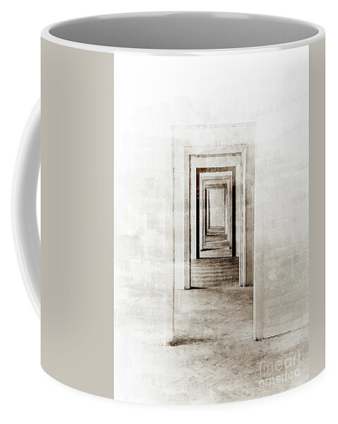 Linear Perspective Coffee Mug featuring the digital art Faded Doors In The Distance by Phil Perkins