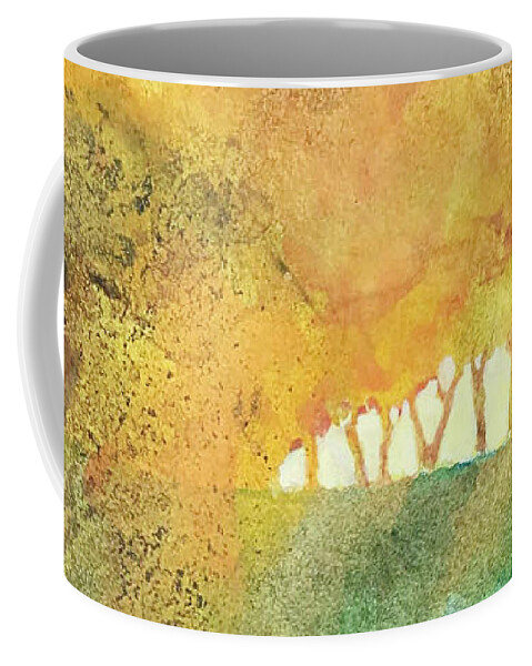 Semi-abstract Coffee Mug featuring the painting Fall at The Lake by Judy Frisk