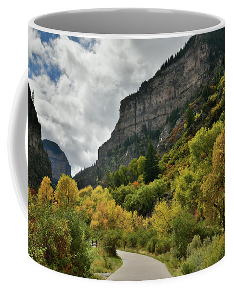  Coffee Mug featuring the photograph Fall Color Lines the Walkway at Hanging Lake Rest Area by Ray Mathis