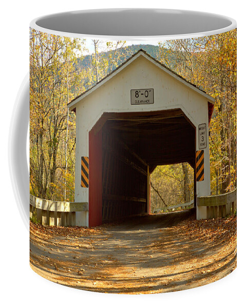 Eagleville Covered Bridge Coffee Mug featuring the photograph Fall Colors At The Eagleville Covered Bridge by Adam Jewell