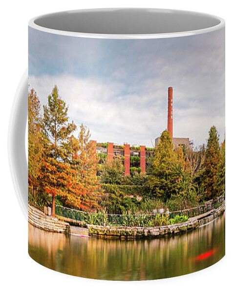 San Coffee Mug featuring the photograph Fall Panorama of Pearl Brewery, Hotel Emma, and San Antonio Riverwalk - Bexas County Texas by Silvio Ligutti