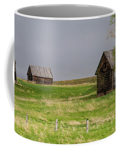 Barn Coffee Mug featuring the photograph Falling Farmhouse and Barns by Denise Bush