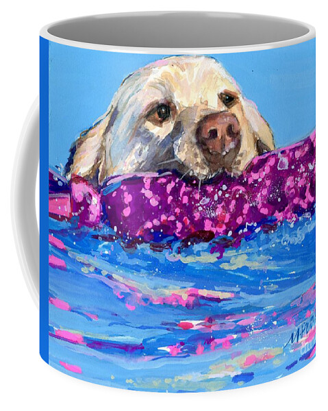 Yellow Lab Coffee Mug featuring the painting Fancy Fetching by Molly Poole