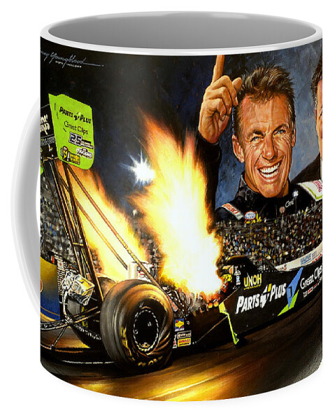 Nhra Drag Racing Top Fuel Clay Millican Doug Stringer Coffee Mug featuring the painting Fast Clip by Kenny Youngblood