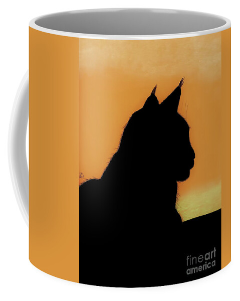 Cat Coffee Mug featuring the drawing Feline - Sunset by D Hackett