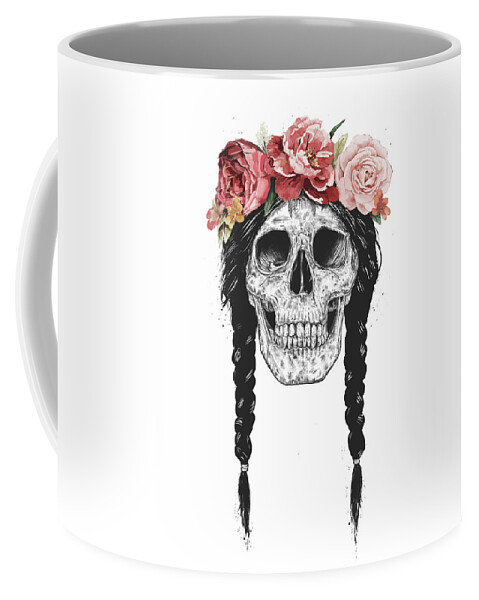 Skull Coffee Mug featuring the drawing Festival skull by Balazs Solti
