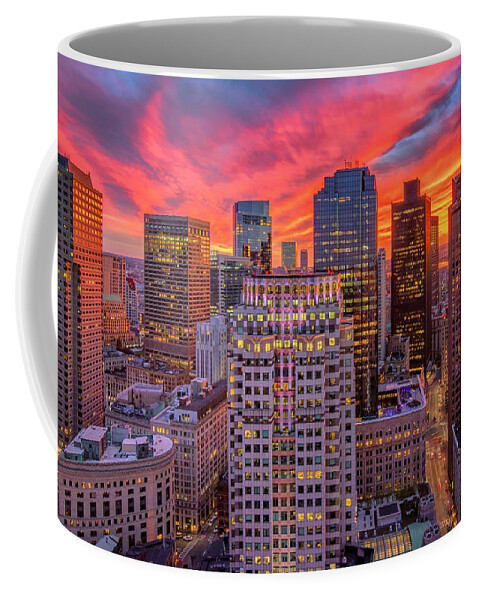 Boston Coffee Mug featuring the photograph Fiery Sunset over Boston by Kristen Wilkinson