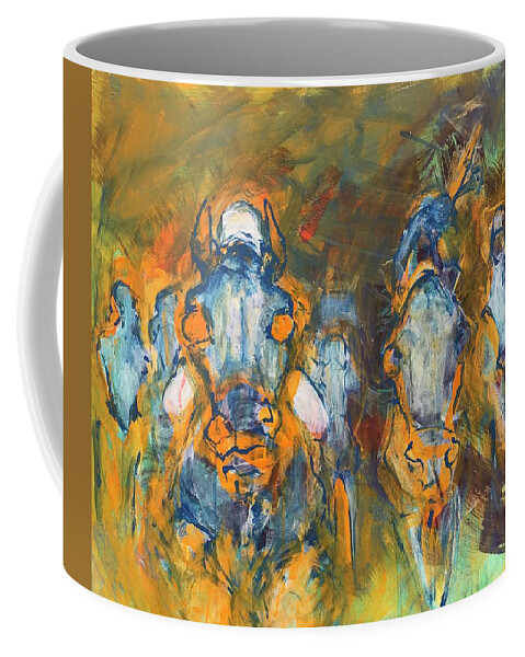 Horses Coffee Mug featuring the painting Finish Line by Elizabeth Parashis