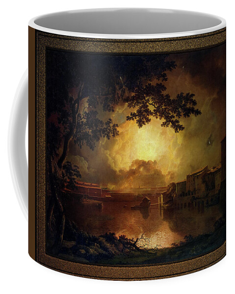 Castel Sant' Angelo Coffee Mug featuring the painting Firework Display at the Castel Sant Angelo in Rome by Joseph Wright by Rolando Burbon