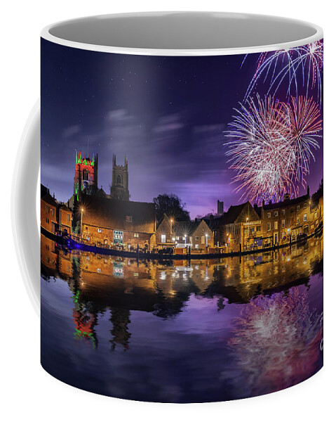Norfolk Coffee Mug featuring the photograph Norfolk firework display over Kings Lynn England by Simon Bratt
