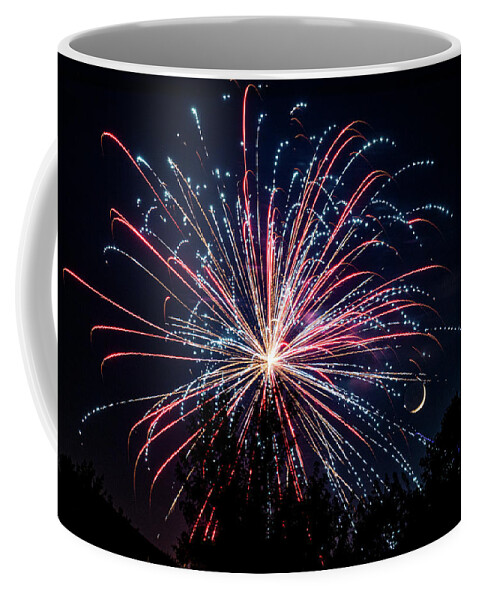 Fireworks Coffee Mug featuring the photograph Fireworks and Moon by Allin Sorenson
