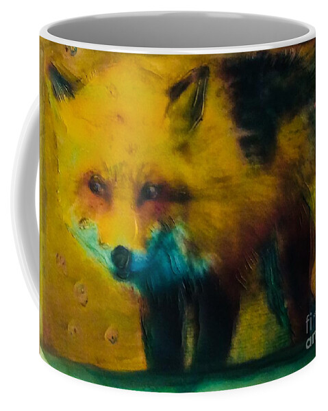 Fox Foxes Four Legged Fox Totem Coffee Mug featuring the painting First Glance by FeatherStone Studio Julie A Miller