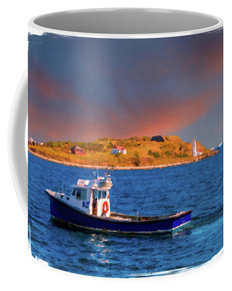 Cruise Ship Terminal Coffee Mug featuring the photograph Fishing Boat Past Small Lighthouse by Darryl Brooks