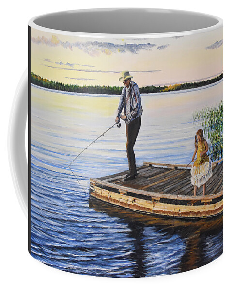 Fishing Coffee Mug featuring the painting Fishing With A Ballerina by Marilyn McNish