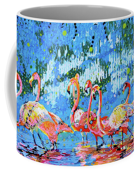 Flamingo Coffee Mug featuring the painting Flamingo Pat Party by Tilly Strauss