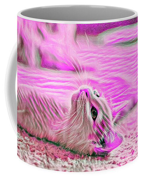 Kitten Coffee Mug featuring the digital art Flat Cat Pink by Don Northup