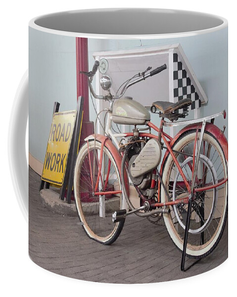 Flat Coffee Mug featuring the photograph Flat Tire on an Old Bicycle by Ali Baucom