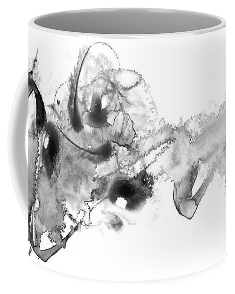 Ink Coffee Mug featuring the painting Little Fish Big Mess - Black And White Abstract by Modern Abstract