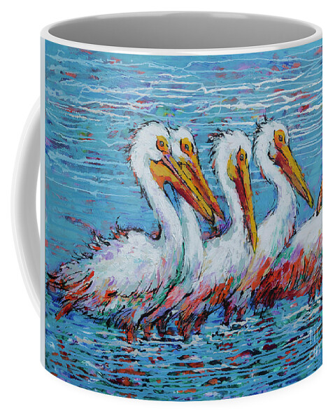  Coffee Mug featuring the painting Flock Of White Pelicans by Jyotika Shroff