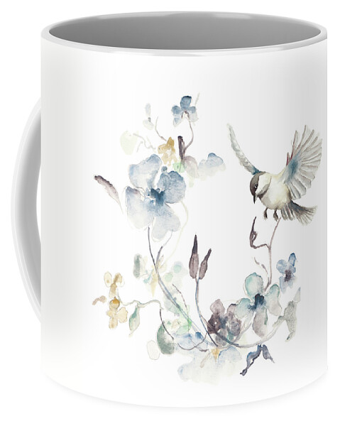 Bird Coffee Mug featuring the mixed media Floral With Bird II by Patricia Pinto