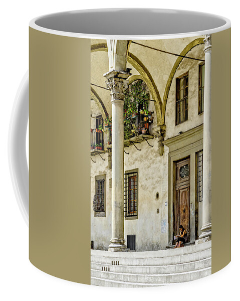 Florence Coffee Mug featuring the photograph Florence - reader in la Annunziata by Weston Westmoreland