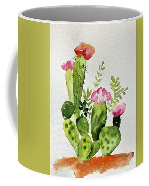 Cactus Coffee Mug featuring the painting Flowering Cactus by Hilda Vandergriff