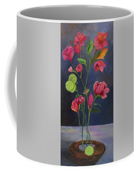 Rock Coffee Mug featuring the painting Flowers in a Rock by Jane Ricker