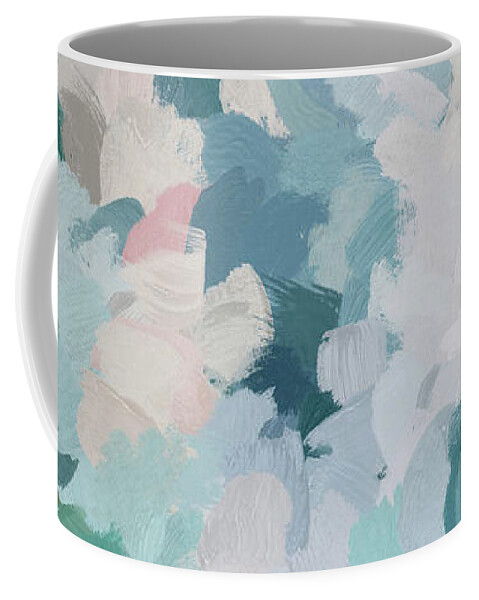 Mint Green Sky Blue Teal Blush Pink Seafoam Coffee Mug featuring the painting Flowers in the Wind by Rachel Elise