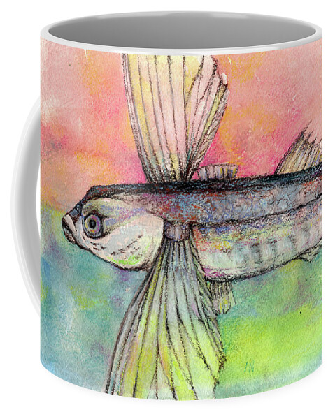 Flying Fish Coffee Mug featuring the pastel Flying Fish from Barbados by AnneMarie Welsh